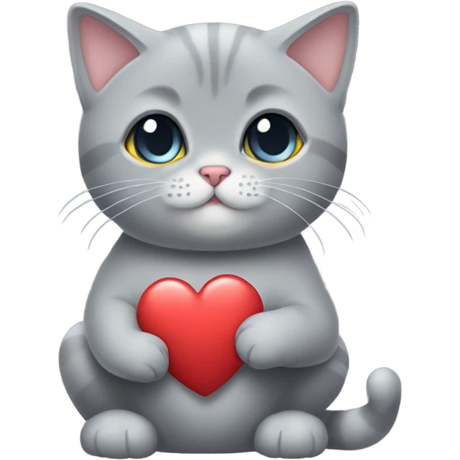 Cute grey british short hsir cat holding love emoji