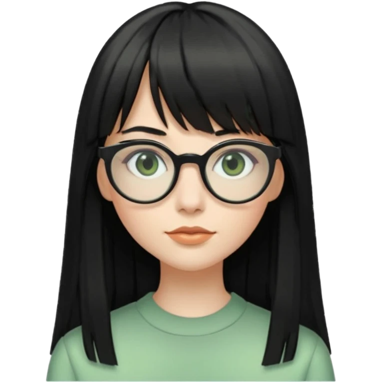 oculos, cabelo preto e longo e com franja reta, mulher e zumbi verde emoji