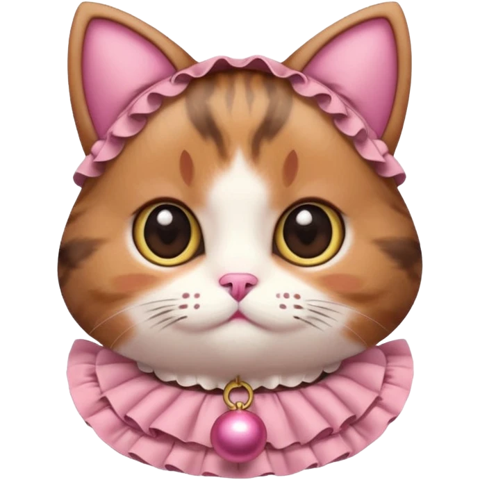 neko with big eyes, bell ruffle coller pink brown cat emoji