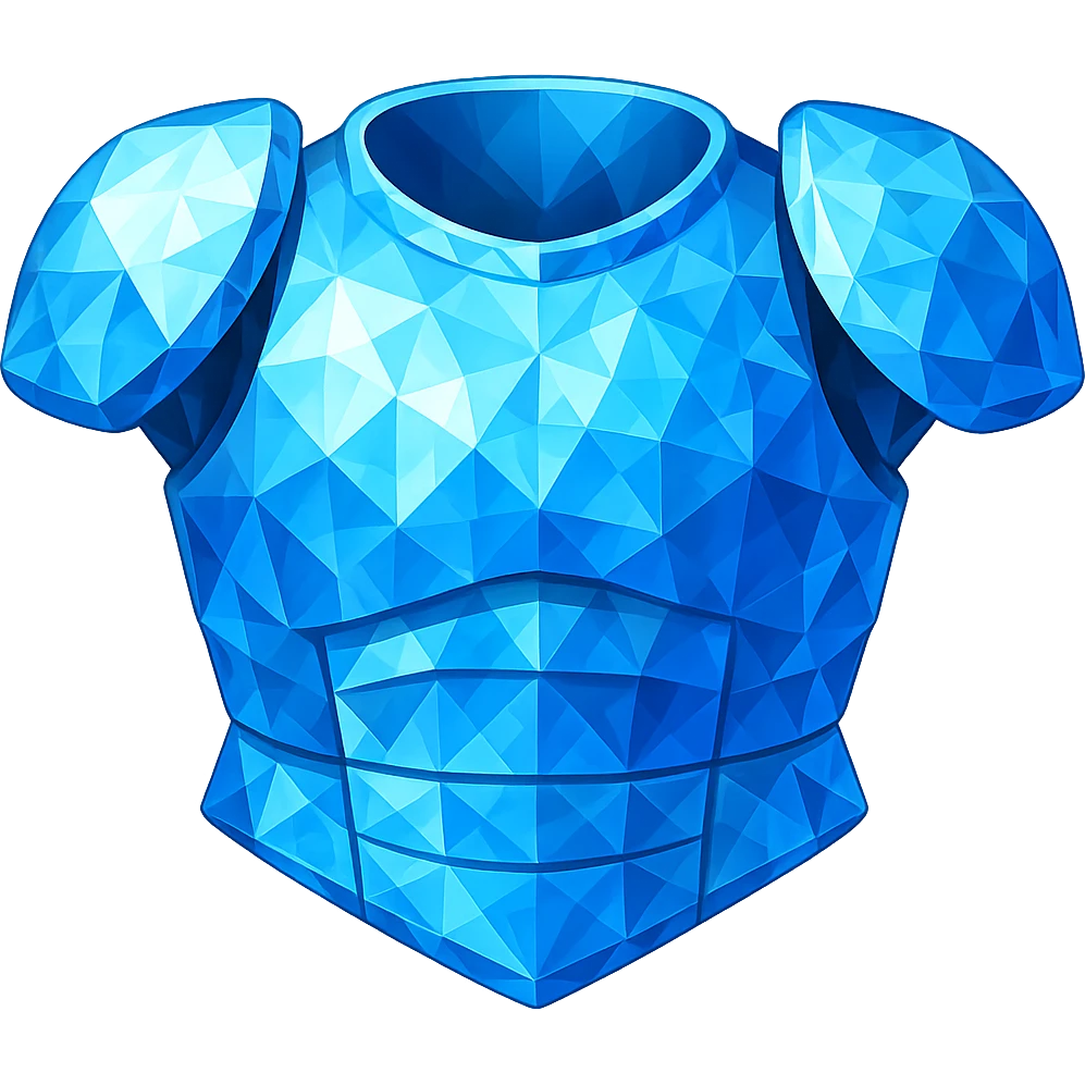 Transform this silver platebody into a diamond platebody with a blue, crystalline, faceted appearance, keeping the same shape and style. The style should resemble emoji style with a transparent background. emoji