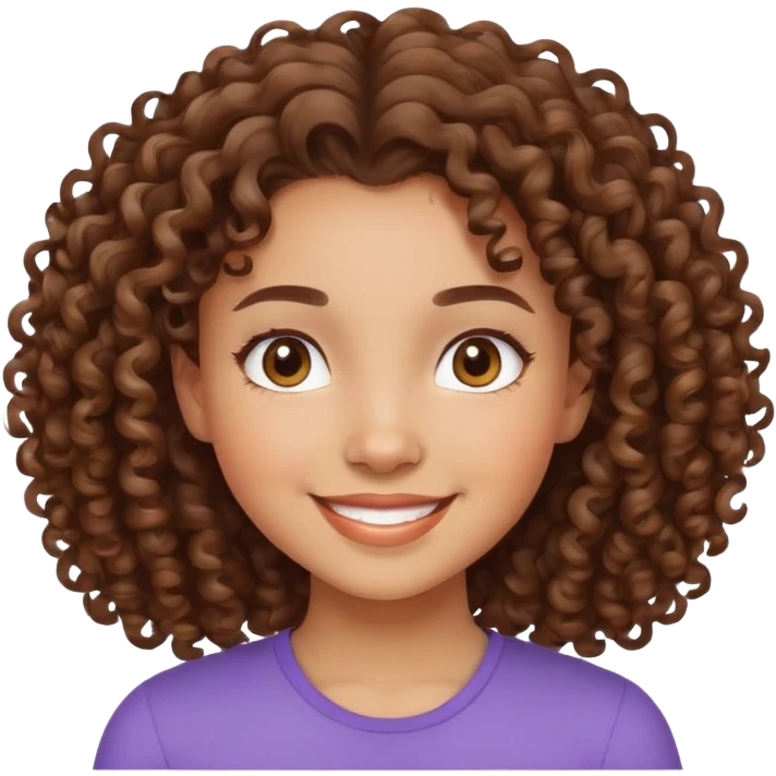 mixed-race girl with curly brown hair, smiling face emoji