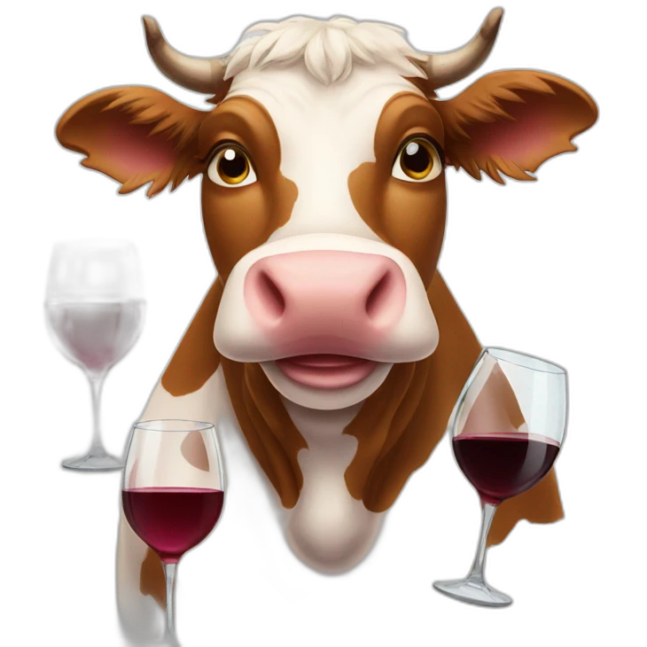 Three smiley cows with three glasses of wine emoji