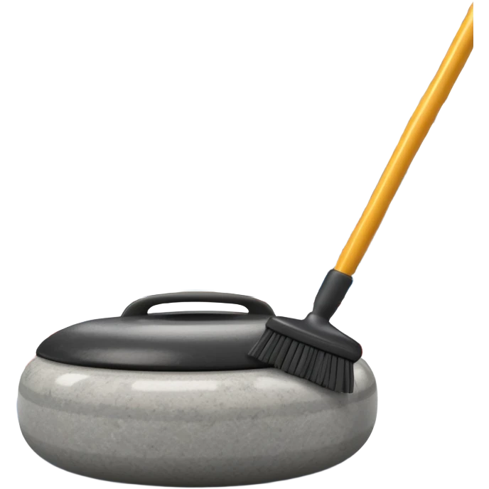 An icon showing a detailed close-up of a curling stone sliding across the ice, with a broom in motion beside it. The background features an indoor stadium with cheering spectators on the stands. Transparent background captures the strategy and focus of curling. emoji
