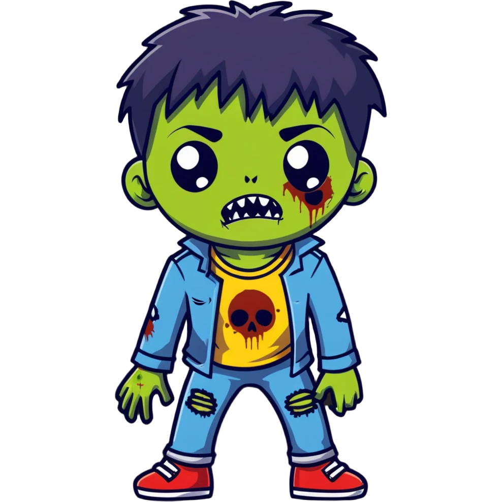 boy zombie with black hair, emo style emoji