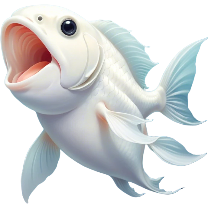 Cinematic Cute Yawning White Goldfish Portrait Emoji, Head tilted slightly with a dramatic, wide-open yawn, showcasing a smooth, pure white body with graceful, flowing fins, eyes barely open in drowsy contentment, Simplified yet irresistibly adorable features, highly detailed, glowing with a soft, cozy glow, high shine, relaxed yet expressive, stylized with a touch of whimsy, bright and endearing, soft glowing outline, capturing the essence of a sleepy yet affectionate goldfish, so drowsy it feels like it could float out of the screen and curl up for a nap! emoji