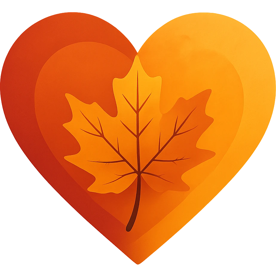 heart with a maple leaf autumn theme, clean digital illustration emoji