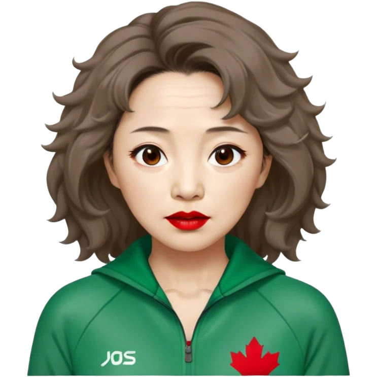 Han Mi-nyeo : Age: Late 60s
Appearance: A middle-aged woman with wrinkles, frizzy, messy light brown hair and dramatic red lipstick.
Outfit: Green player tracksuit emoji