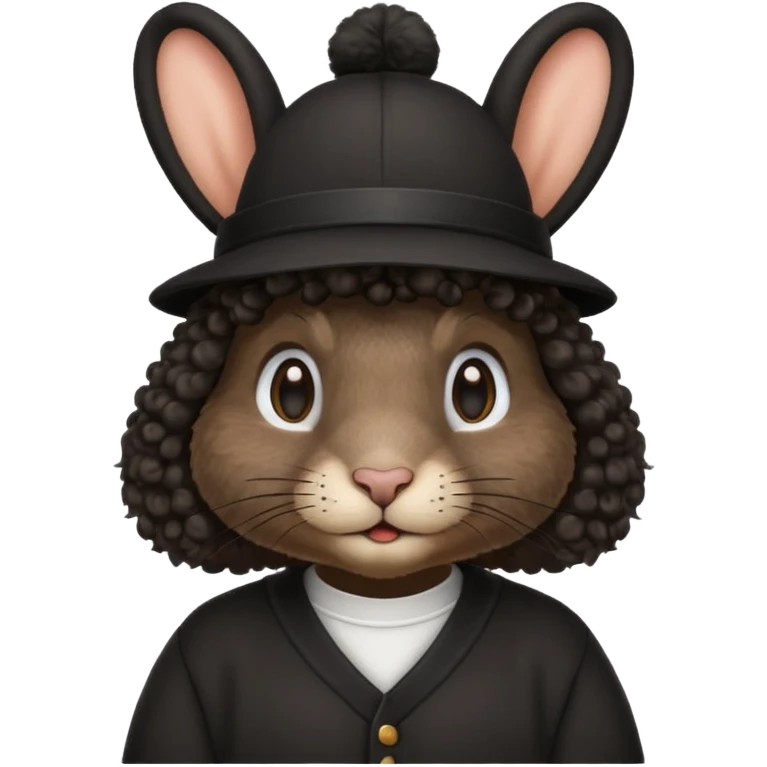 curly black rabbit with jersey and hat emoji