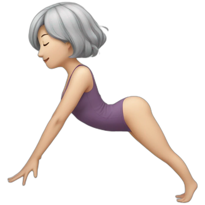 Chinese lady grey hair doing yuga body up side down emoji