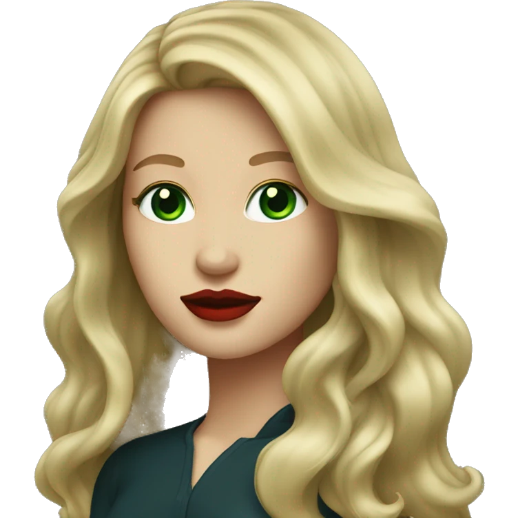 dark blond long hair with green eyes and red lips emoji