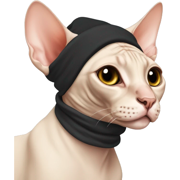 Sphynx cat with black nose winter hat and scarf emoji