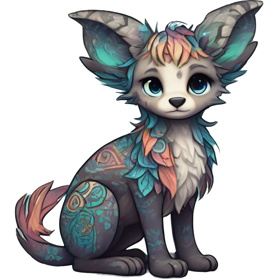 cute Kawaii edgy ethereal shy epic fantasy animal fursona Fionbri creature by griffsnuff & LiLaiRa & Falvie with exotic colors with intricate patterns full body emoji