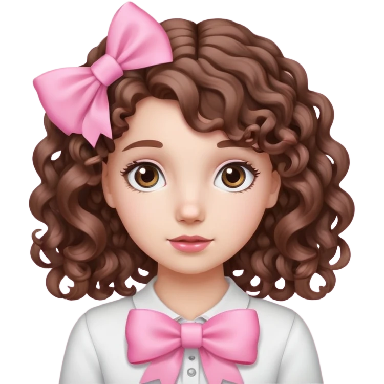 jeune fille blanche avec un noeud rose dans les cheveux et des cheveux châtains bouclés  emoji