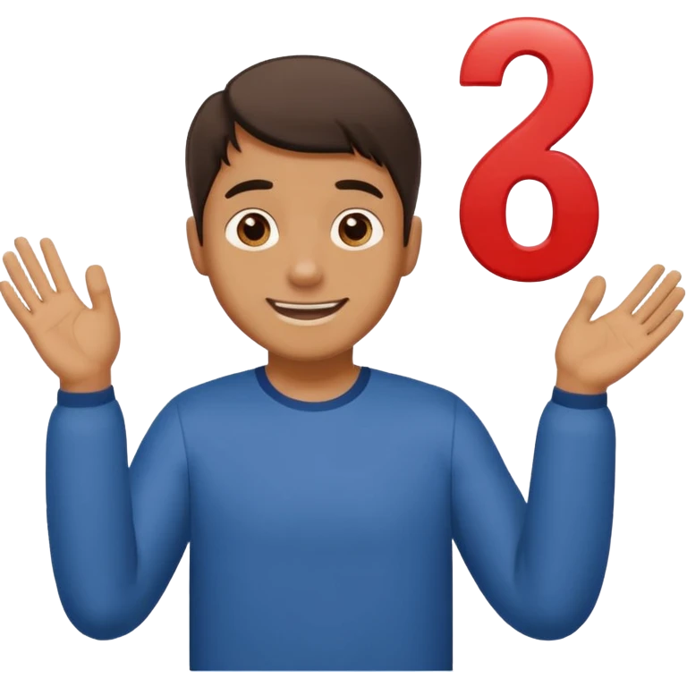 A man shrugging his shoulders with 6 abuve his left hand and 7 abuve his right emoji