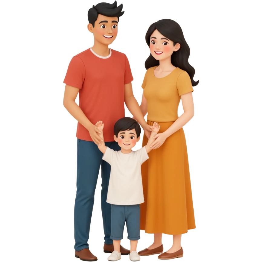 2d flat front view of a family of 3, dad, mom, child front center emoji