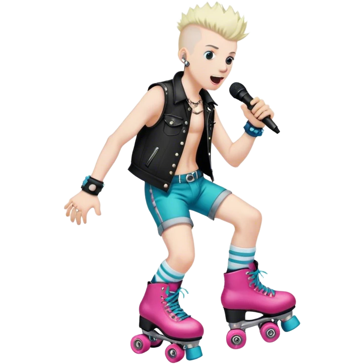 Punk Guy singing in microphone while wearing roller skates  emoji