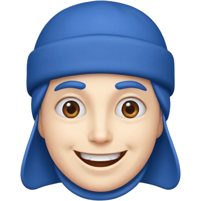 Mavi şapkalı gülen deli yüz emoji