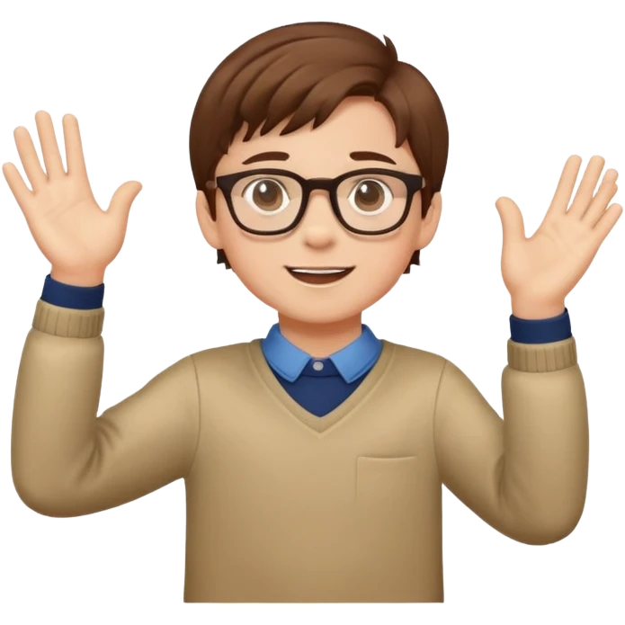 hazme a un niño con gafas con el pelo castaño que esta aplaudiendo emoji