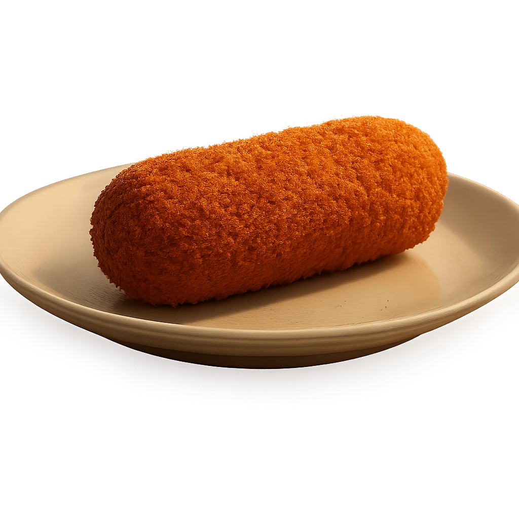 realistic Dutch kroket on a plate, side view, warm lighting emoji