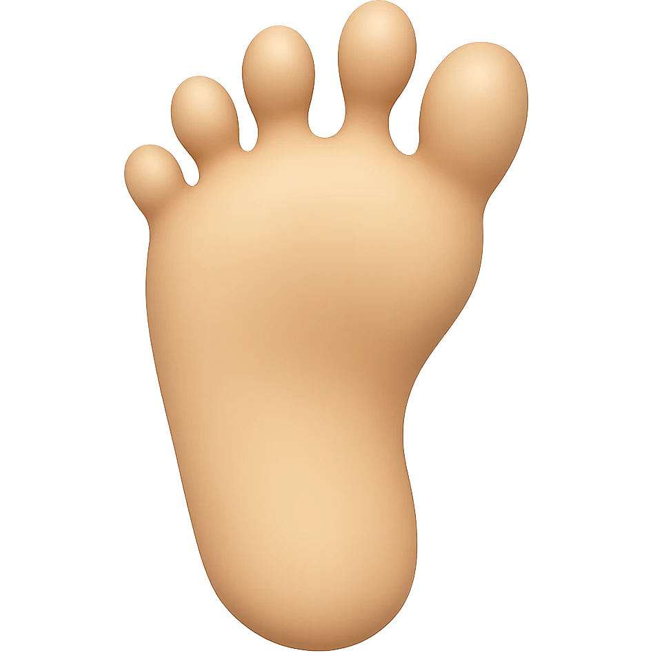 Create a left human foot in the style of a 3D emoji look, matching the reference image style, with a transparent background. emoji