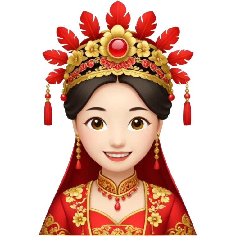 Chinese bride getup, smiley face. emoji
