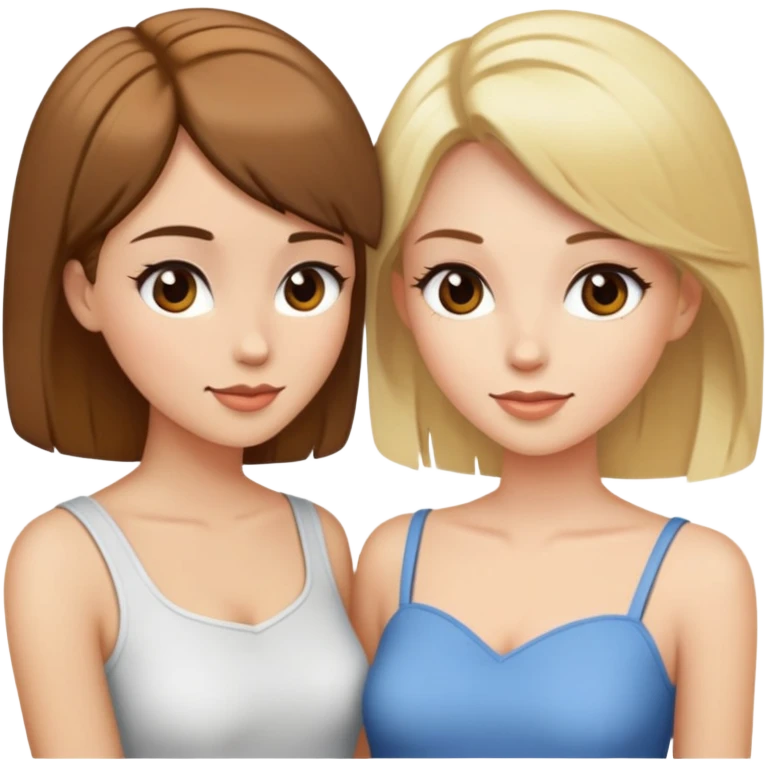 Two women flirting, one with short brown hair and the other with long blonde hair emoji