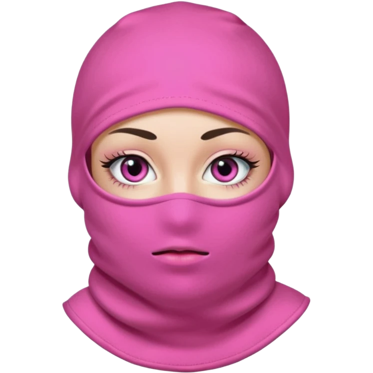 baggy stylish 3 hole balaclava pink in colour with girly eyes showing through the eye holes of the balaclava with beautiful eyelashes on  emoji