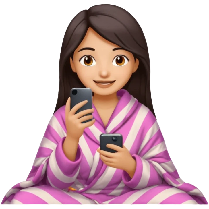 a pretty bratz fair indian girl covered in blanket, wearing pajamas, using phone emoji