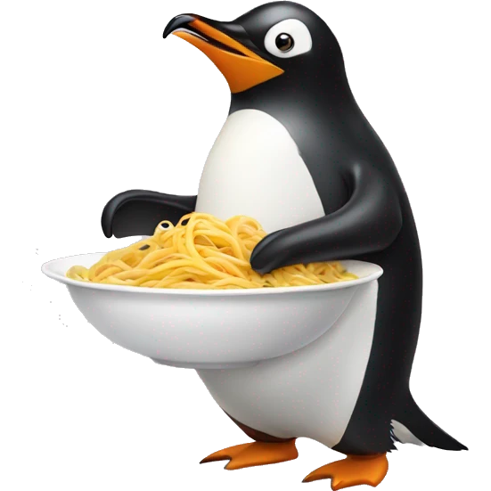 Penguin eating pasta emoji