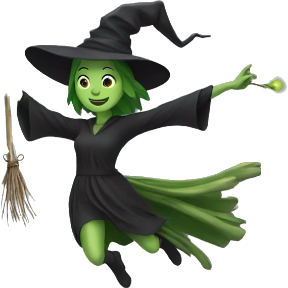 witch flying on aspargus emoji