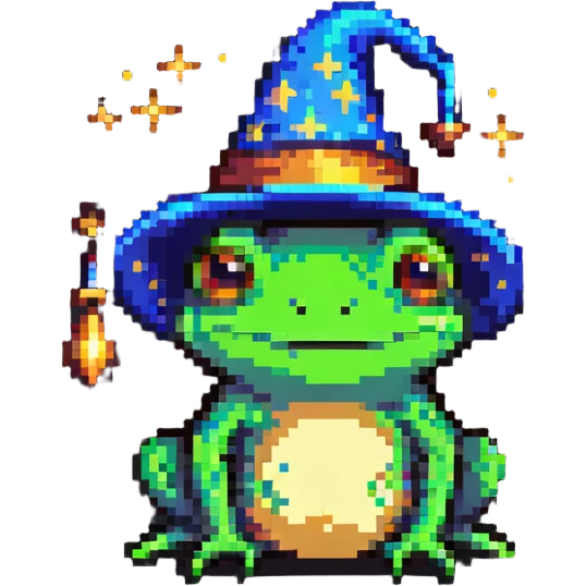 wizard frog with a starry wizard hat emoji