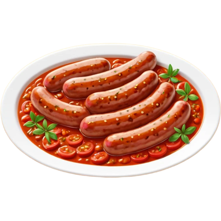 emoji of Rougail saucisse meal. Typical Reunion island meal. Sliced sausage in tomato sauce with thym  emoji