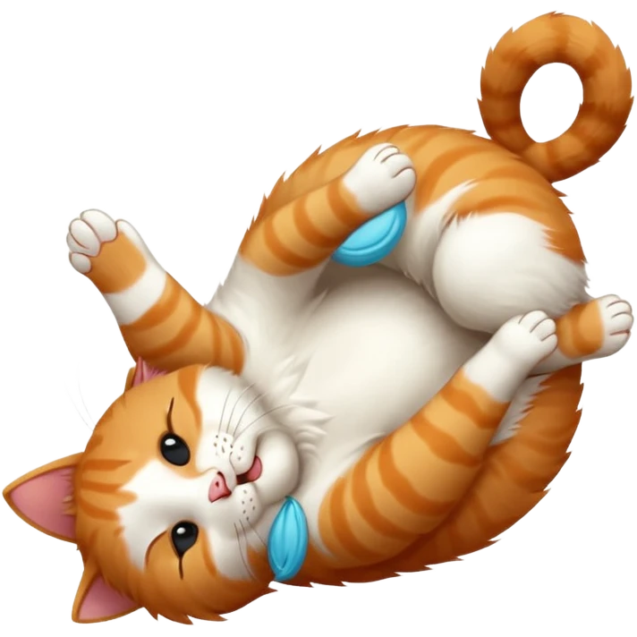 ginger and white small cat in funny positions upside down with eyes closed emoji