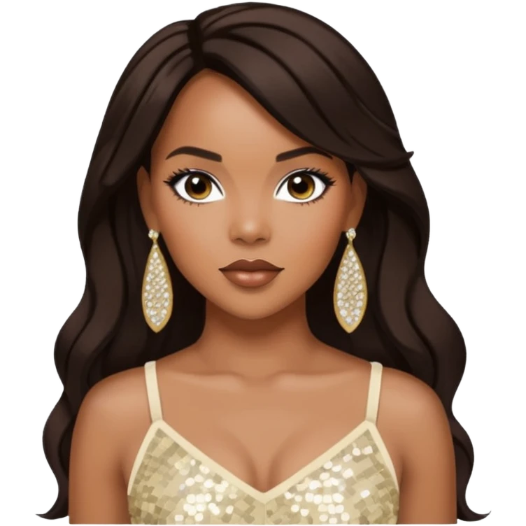 LeToya Luckett with long dark brown hair, ivory sequin crop top, ivory earring emoji