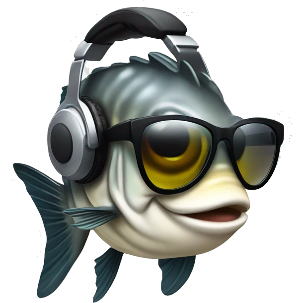 Side angle Sea bass wearing headphones and sunglasses chill emoji