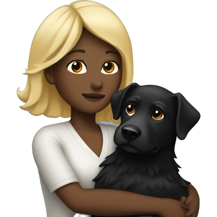 Cuddling with Black dog as a blond woman emoji