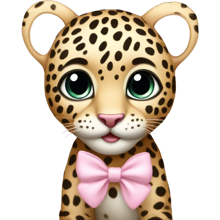 baby leopard with light pink bow and big cute eyes emoji