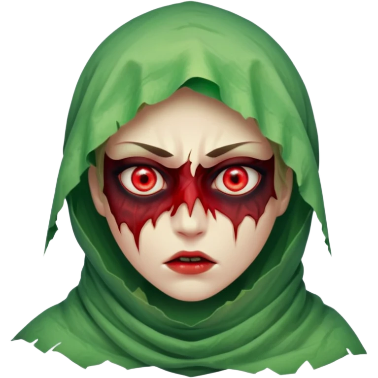 Cursed: Torn wrappings, glowing red eyes, green mist around.
 emoji