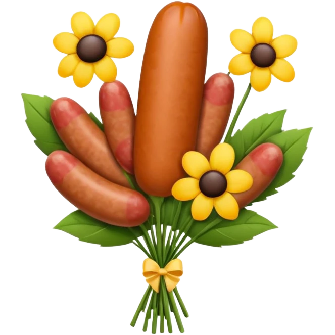 Make emoji flower bouqet from base sausage, holding bouqet white color emoji