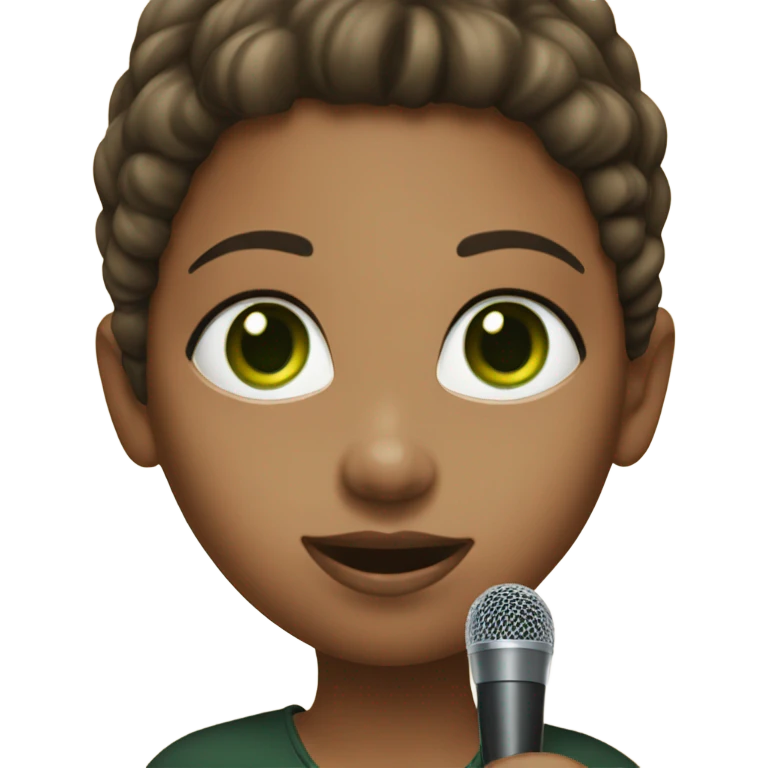 A green-eyed girl holding a microphone. emoji