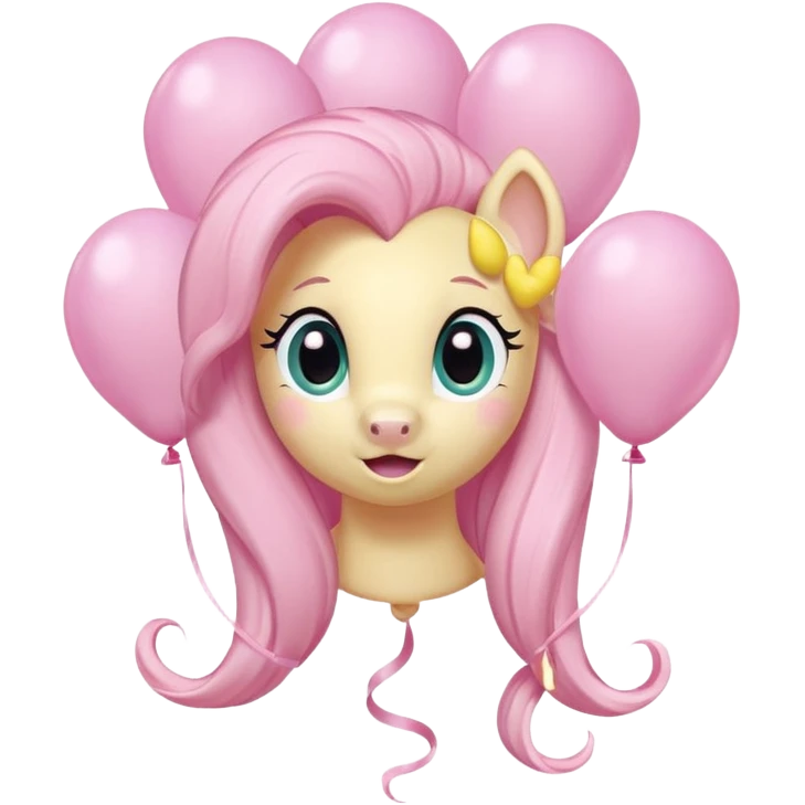 fluttershy mlp pastel balloons floating above its mane. emoji