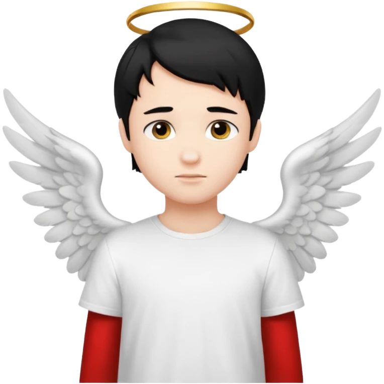 angelic boy with black hair, white t-shirt, angel wings emoji