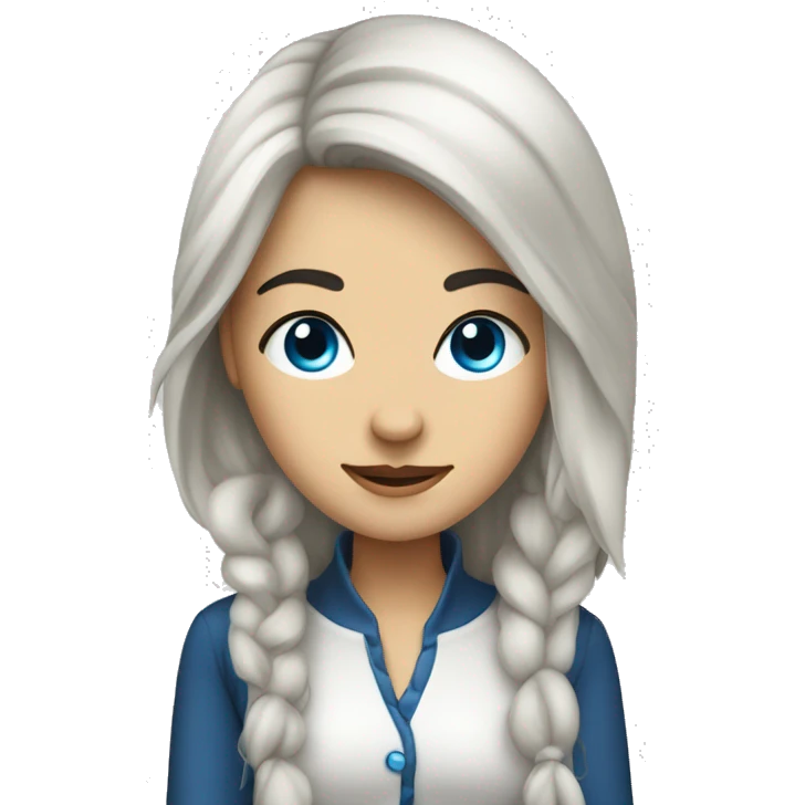 Junge Frau mit langen, schwarzen Haaren und blauen Augen emoji