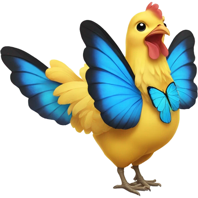 Yellow chicken with blue butterfly wings emoji