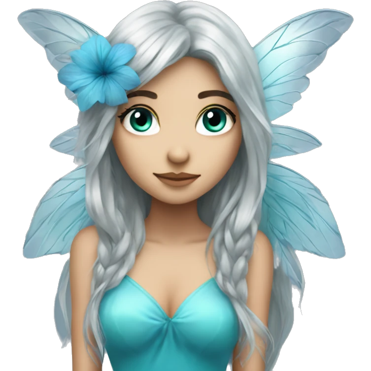 Beautiful, flower, fairy, blue, turqoise, silver, long hair, big wings emoji