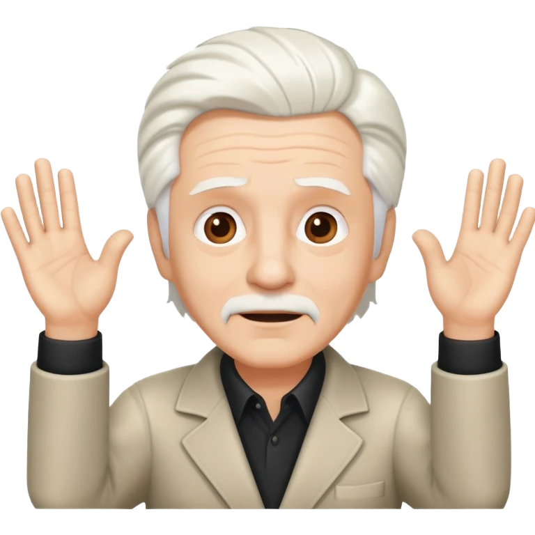 legendary film director with white hair, raising both hands dramatically, expressive face emoji