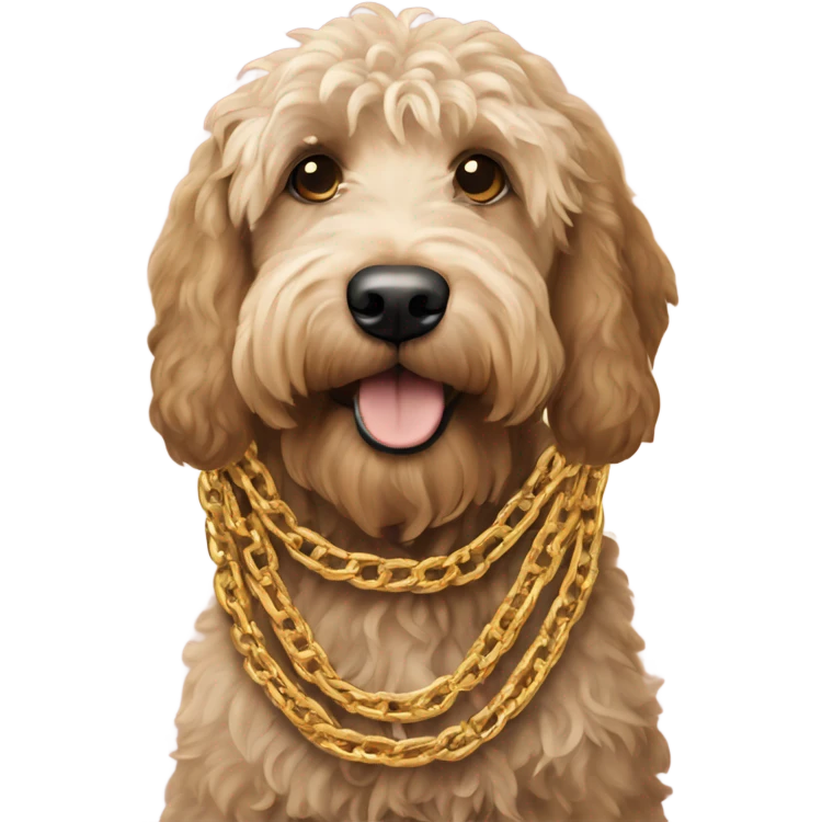 Labradoodle wearing large gold chain emoji