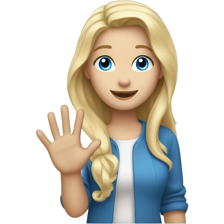 blonde long hair blue eyes girl waving hand emoji