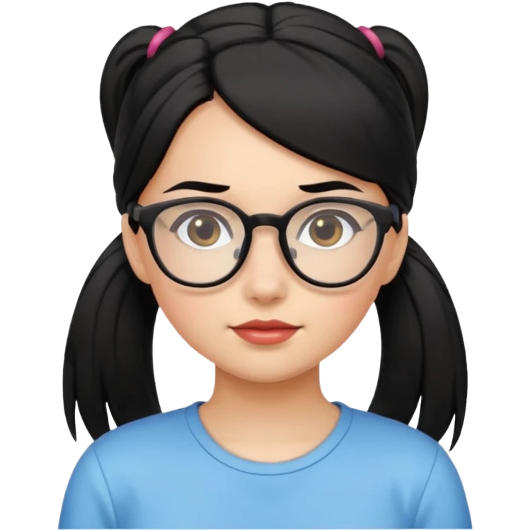 안경 쓰고있는 검은색 머리 포니테일하고 잇는 여자애를 그려줘 emoji