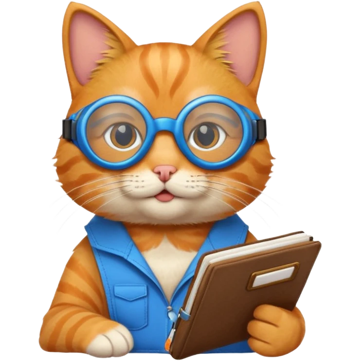 funny cat with planner with blue goggles emoji
